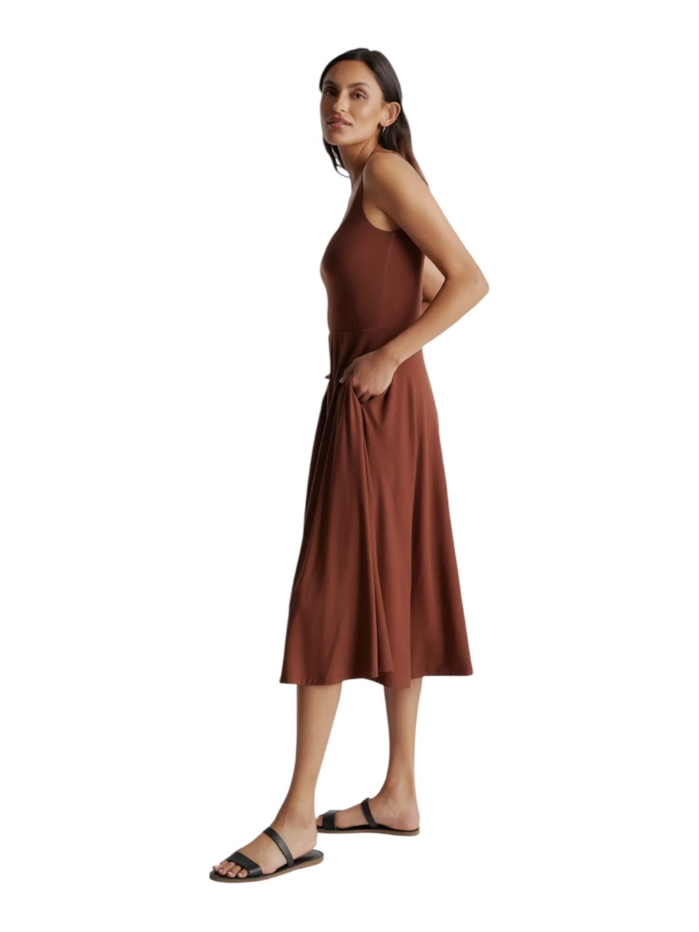 Quince Brown Tencel Jersey Fit & Flare Midi Dress Sz S - Picture 4 of 16